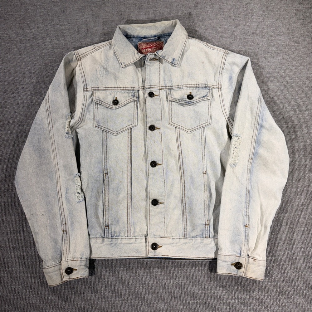 Brooklyn Cloth Denim Jacket Mens Medium Light Wash Good Distressed Trucker 0942